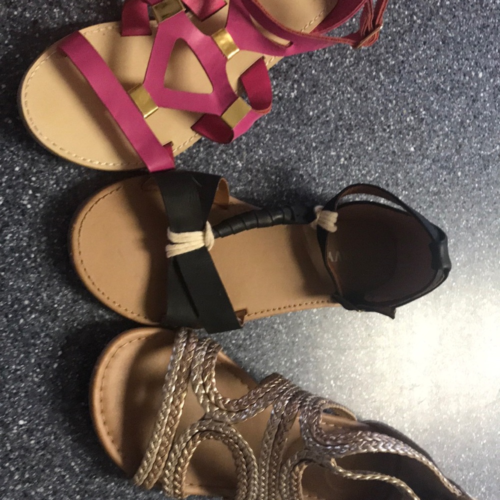 3 pairs girls sandals. 2 size 13, 1 size 1